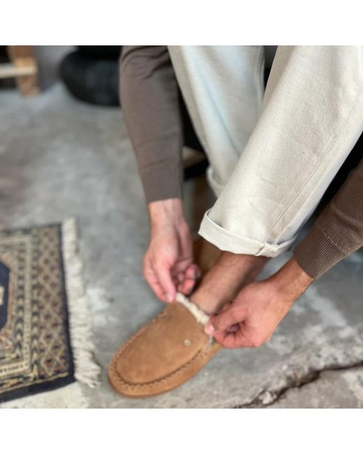 Warmbat Schoenen ,Bruin ,Suède Luxe Cognac Suède Pantoffels Voor in het Brown voor heren