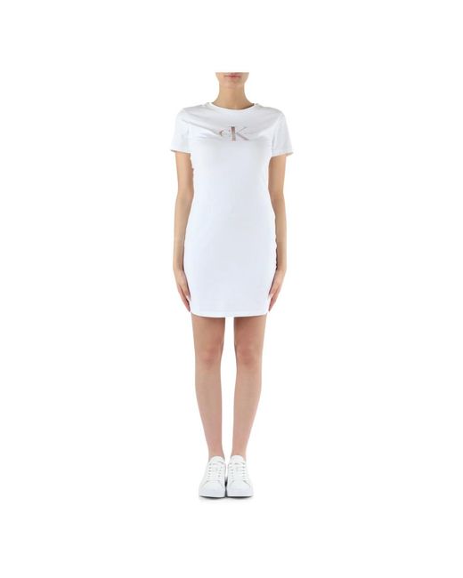 Vestido de algodón elástico con logo Calvin Klein de color White