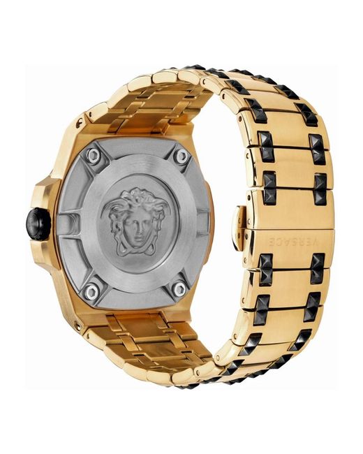 Versace Accessoires ,Geel ,Chain Reaction Horloge Zwart/Goud in het Metallic voor heren