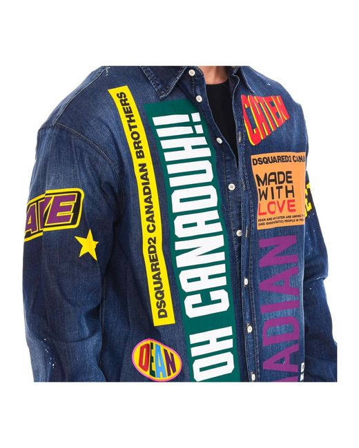 DSquared² Overhemden ,Veelkleurig ,Denim Denim Long Sleeve Shirt Met Merk Motief in het Blue voor heren