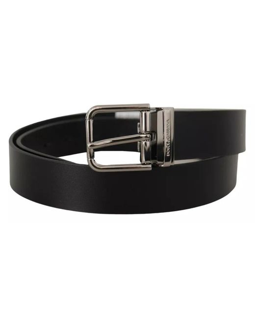 Dolce & Gabbana Zwarte Leren Riem Met Gegraveerd Logo En Metalen Gesp in het Black