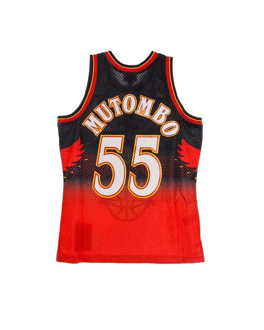 Mitchell & Ness Fitness ,Veelkleurig ,Polyester Basketbal Tanktop Swingman Jersey Mutombo in het Red voor heren