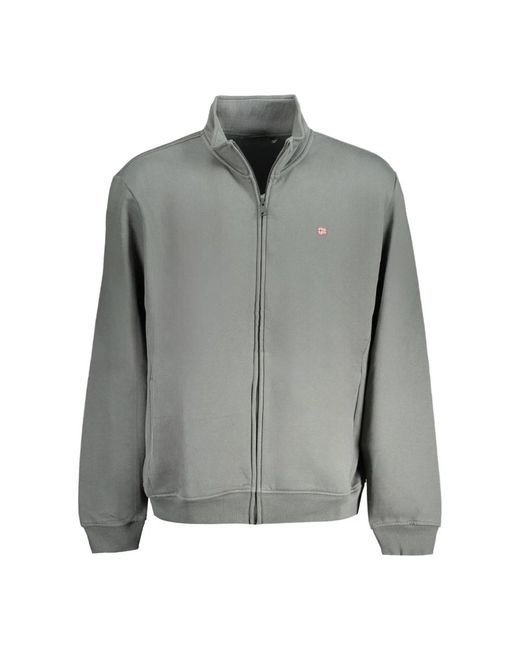 Napapijri Hoodies & Sweatvesten ,Groen ,Groene Sweater Met Lange Mouwen En Rits Geborduurd Logo in het Gray voor heren