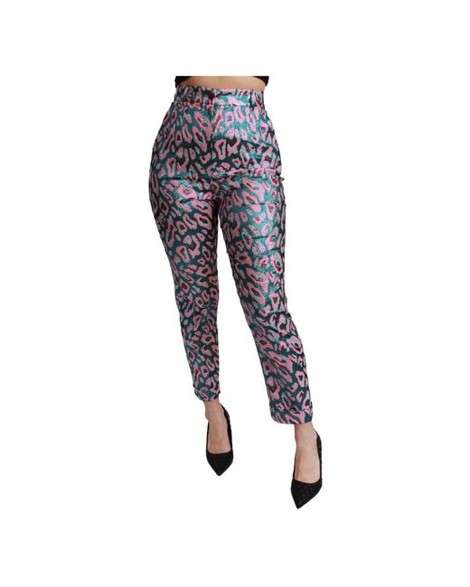 Dolce & Gabbana Meerkleurige Dessin Bijgesneden Broek Met Hoge Taille in het Blue