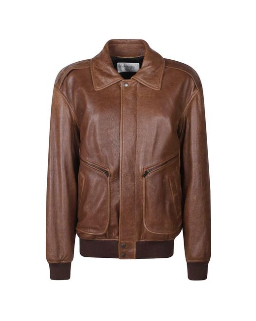 Leather Jackets Saint Laurent de color Brown