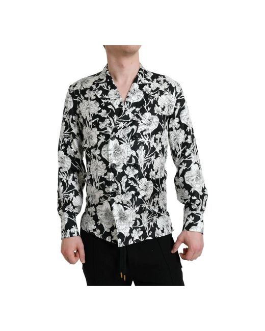 Nero bianco floreale camicia con bottoni di Dolce & Gabbana in Black da Uomo