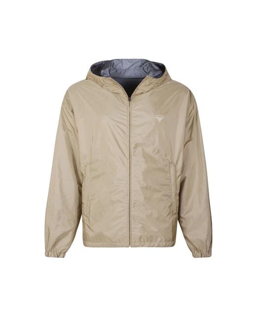 Prada Jassen ,Leer Reversible Logo Jacket in het Natural voor heren