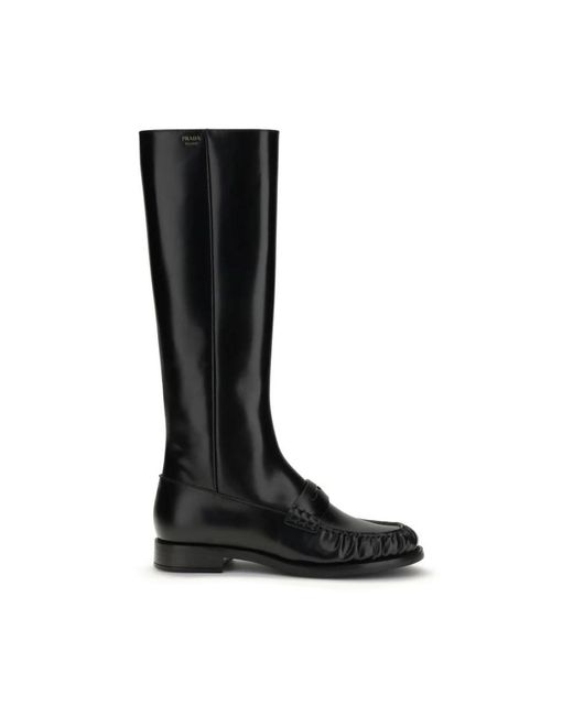 Prada Black Bos Taurus Flat Boots