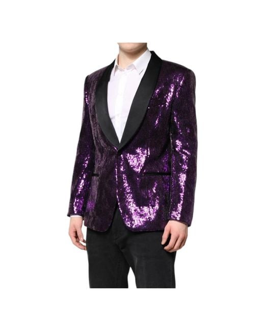 Dolce & Gabbana Lila Pailletten Verzierte Mantel Jacke in Blue für Herren