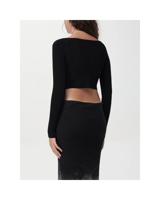 DIESEL Black Geripptes Gestricktes Crop Top