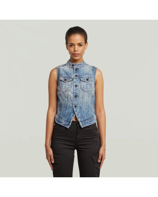 G-Star Jassen ,Blauw ,Denim Vests in het Blue