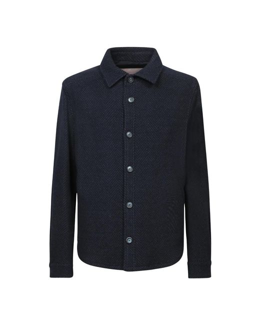 Herno Wool Herringbone Overshirt in het Blue voor heren