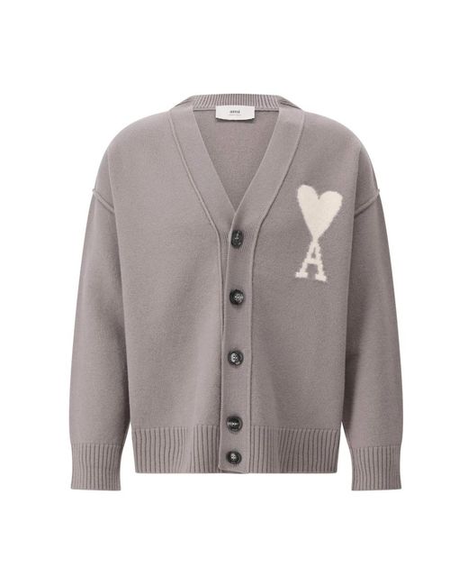 AMI Chunky Strickjacke Mit Logo-Herz in Gray für Herren