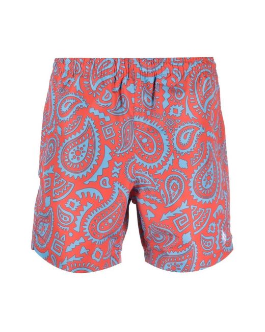 Marcelo Burlon Red Paisley Swimming Shorts for men