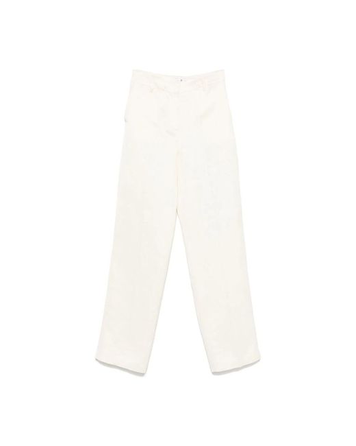 Straight Trousers PT Torino de color White