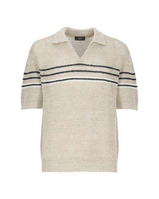 Peserico Beiges Gestricktes Poloshirt Mit V-Ausschnitt in White für Herren