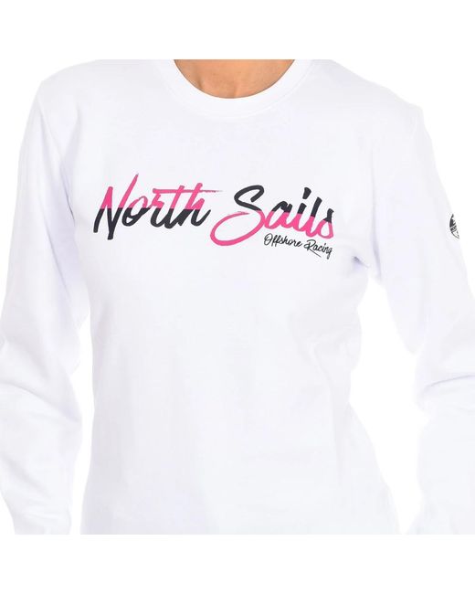 North Sails Hoodies & Sweatvesten ,Wit ,Katoen Geribbelde Ronde Hals Sweater in het White