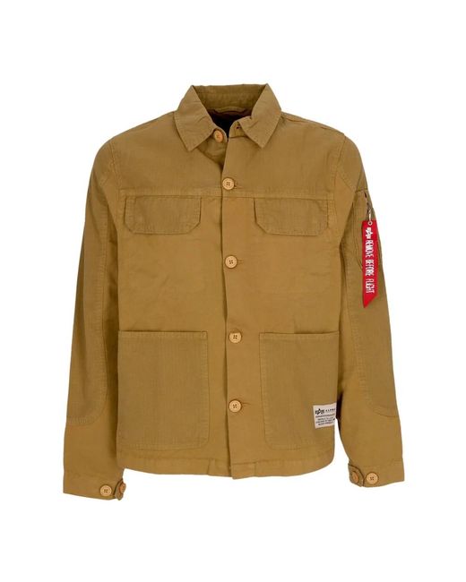Alpha Industries Jassen ,Katoen Kleur Blok Overshirt Jas Khaki in het Green voor heren