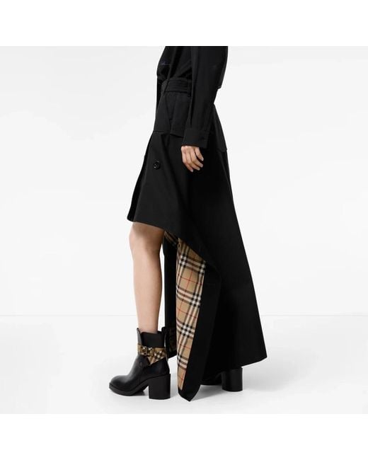 Burberry Black Gabardine Asymmetric Trench Skirt