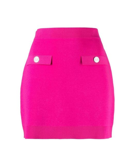 Michael Kors Pink Logo-Embossed Buttoned Miniskirt