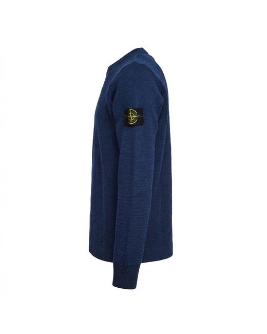 Stone Island Blue Loose-Fit Crewneck Jumper Rubberised Rws Wool + Organic Cotton Double for men
