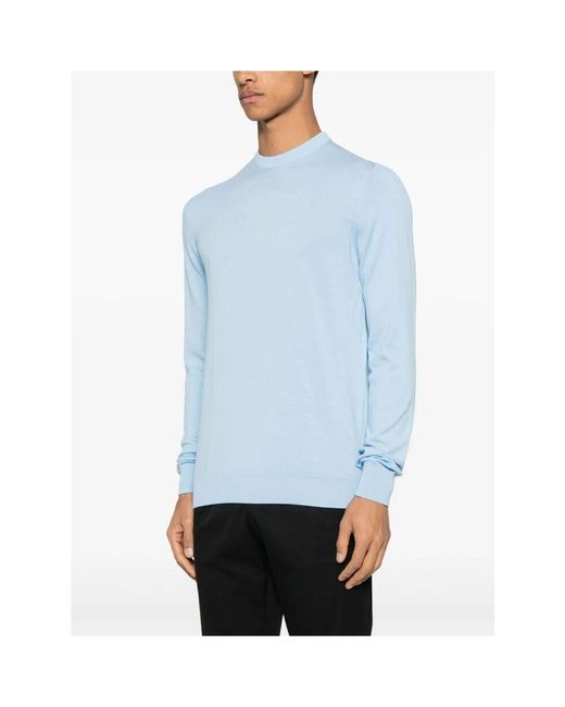 Fedeli Blauer Baumwoll-Rundhalsausschnitt-Pullover in Blue für Herren