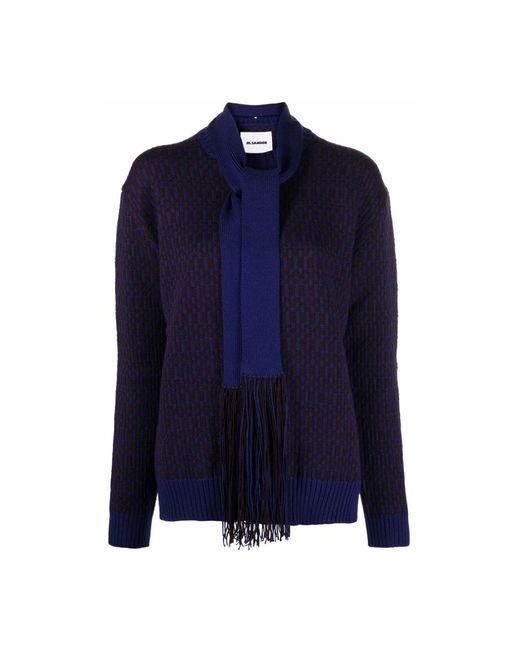 Jil Sander Truien & Vesten ,Bruin ,Wol Textured Gebreide Coltrui in het Blue