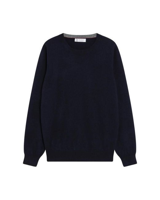 Brunello Cucinelli Blue Round-Neck Knitwear for men