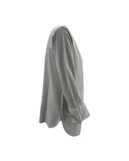 120% Lino Overhemden ,Wit ,Linnen Parel Linnen Blouse Met Kralenversieringen in het Gray