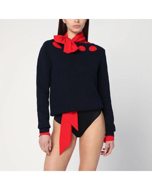 Prada Truien & Vesten ,Blauw ,Blauwe Crewneck Sweater Maglia Girocollo in het Black