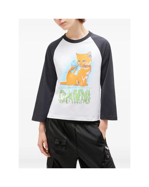 Ganni Blue Long Sleeve T-Shirts