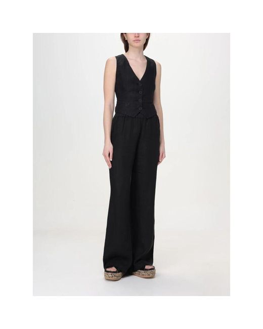 120% Lino Black Schwarze Leinenweste Mit Knopfverschluss