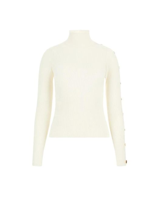 Guess White Pullover mit stehkragen und knopfdetails
