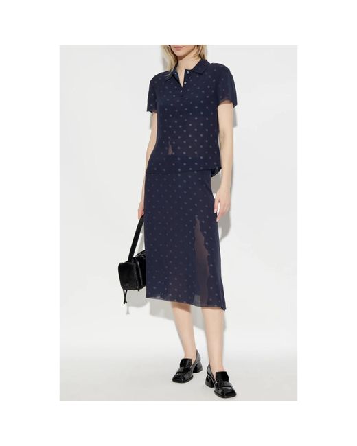 Acne Mesh Layered Midi Rok in het Blue