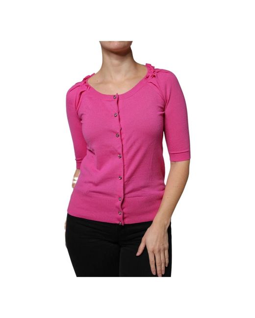 Dolce & Gabbana Truien & Vesten ,Roze ,Wol Roze Gebreide Vest Knoop-Up Trui in het Pink