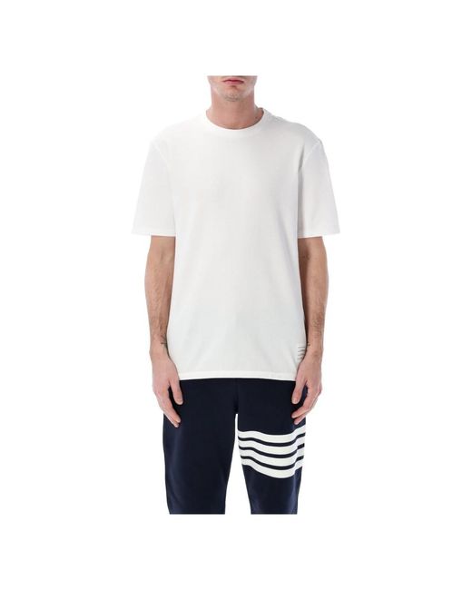Thom Browne Classic Pique Stripe Tee in het White voor heren