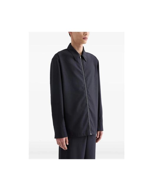 Jil Sander Jassen ,Blauw ,Wol Zip Long-Sleeve Wool Shirt in het Blue voor heren