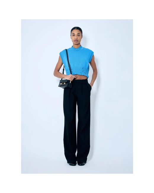Marni Distressed Gebreid Vest Met Logo Borduursel in het Blue