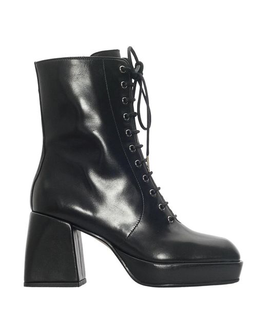 Pons Quintana Black Lederstiefelette Mit Absatz Und Plateau