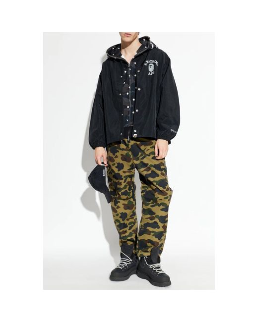 A Bathing Ape Jassen ,Zwart ,Polyester Jacket Met Logo in het Blue voor heren