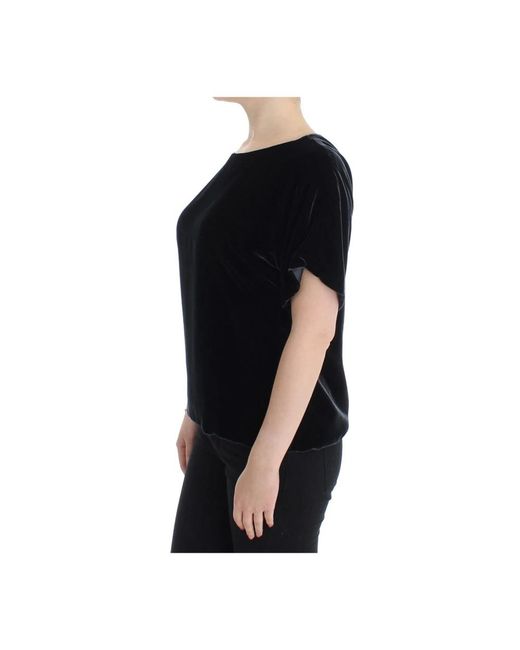 Dolce & Gabbana Black Velvet Shortsleeved Blouse Blouse