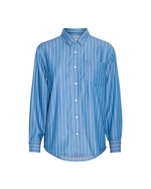 Ichi Overhemden ,Blauw ,Blauwe Gestreepte Overhemdblouse in het Blue