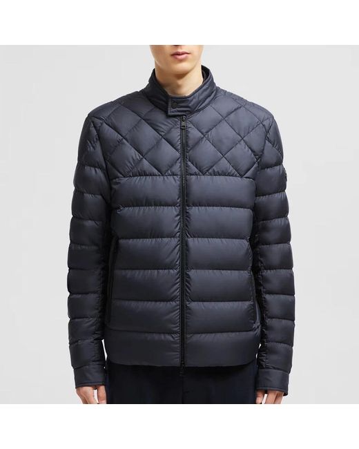 Moncler Jassen ,Blauw ,Nylon Leren Bikerjack Met Afwerking in het Blue voor heren