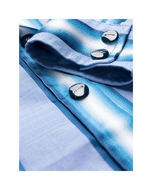 Etro Blue Logo Embroidered Striped Button-Up Shirt