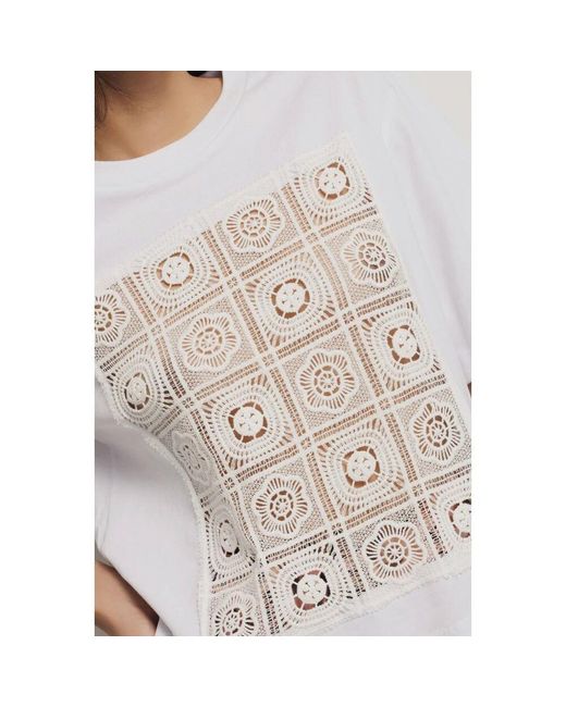 Gaelle Paris Brown Weiße Macramé Spitze Kurzarm Top