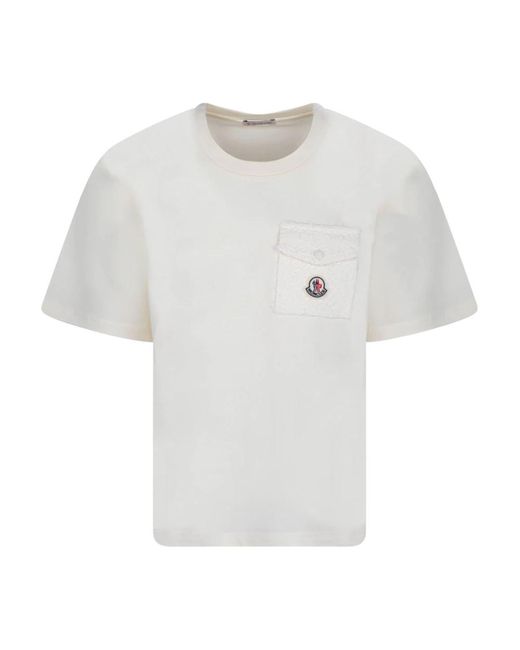 Camiseta blanca con bolsillo de tweed Moncler de color White