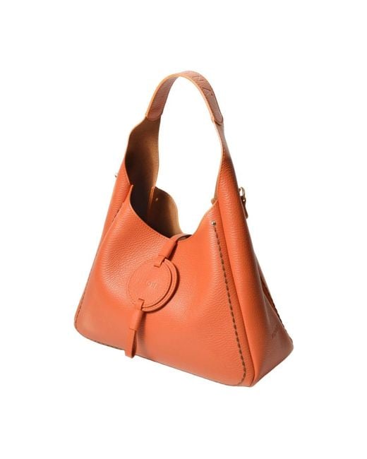 トートバッグ Plinio Visona' Compact Orange Handbag In Smooth Leather Plinio Visona' Compact Orange Handbag In Smooth Leather