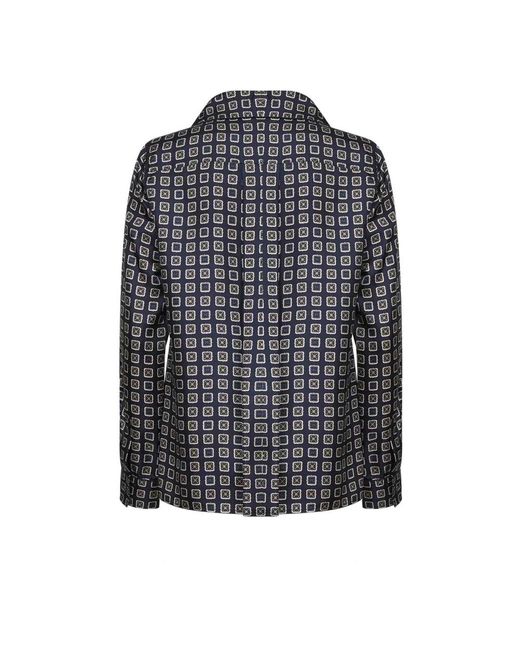 Max Mara Overhemden ,Blauw ,Leer Mxmdisco Semi-Fitted Gedrukt Zijden Overhemd in het Black