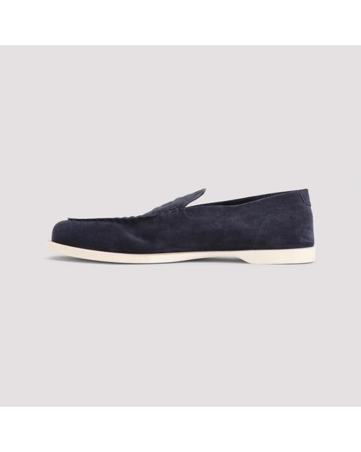 John Lobb Blue Suede Leather Pace Oval Flexi Loafers for men