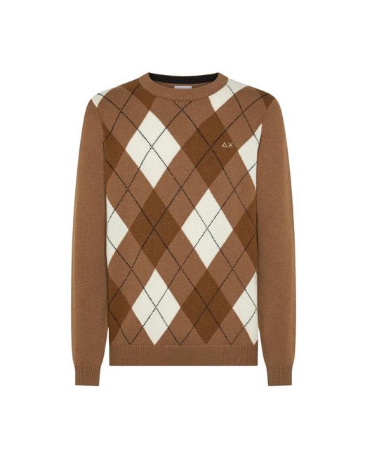 Sun 68 Truien & Vesten ,Bruin ,Wol Sweater Argyle Warm L in het Brown voor heren